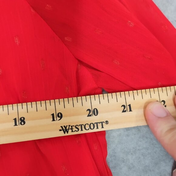 Sunsets & Sweet Tea M Red Chiffon 3/4 Sleeve Ruffle Frill Lined Blouse Top Night - Picture 6 of 12